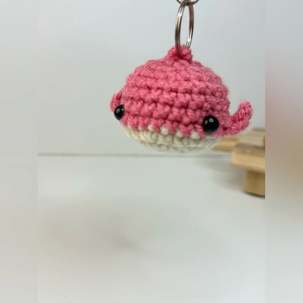 Handcrafted Crocheted Pink Whale Keychain